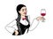 Woman sommelier, tasting and evaluating wine. Girl holding glass of wine. Taste appreciation, aroma, look of alcoholic