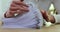 Woman sorting paper documents with paper clips closeup