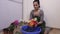 Woman sorting and showing bouquet of roses