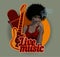 Woman soul singer. Afro hairstyle. Vector image. Jazz and blues music. Vintage poster