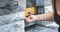 Woman spilled on his hand holy water of the grotto of Lourdes in