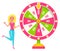 Woman Spinning Colorful Wheel of Fortune Vector