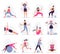 Woman sport activities. Beautiful young woman do fitness activities, female character run and yoga exercises vector