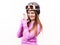 Woman with sporty helmet.