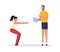 Woman squats under supervision of personal trainer vector illustration isolated.