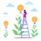 Woman on Stairs with Yellow Lamp. Grow Idea.Vector