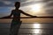 Woman standing on deck of cruise ship