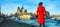 Woman standing on embankment near Notre Dame de Paris