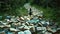 Woman Standing in Front of Pile of Books