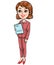 Woman standing and holding secret documents company`s files