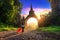 Woman standing at Khao Na Nai Luang Dharma Park in Surat Thani, Thailand.