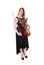 Woman standing in long dress holding her violin