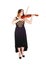 Woman standing in long dress holding playing the violin