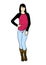 Woman Standing In Relaxed Pose And Neutral Expression Colored Illustraion