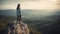 Woman standing on a rock looking out to the mountain ranges