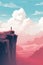 woman stands on high cliff in mountain landscape AI generated