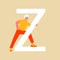 A woman stands near a capital letter Z. A flat cartoon character with an upper case letter. Vector illustration. Eps 10