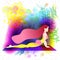 A woman started in yoga with a cobra pose. Bhujangasana. Colorful Flat character design. Indigo fashion colors.Colorful watercolor