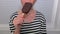 Woman starts to eat ice cream