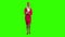 Woman steps with the phone and writes a message . Green screen . Slow motion