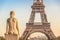 Woman stone statue in the Trocadero garden, Eiffel tower, Paris France