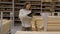 Woman Storekeeper with Tablet in Timber and Lumber Warehouse or Hardware Store