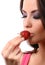 Woman with strawberry