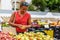Woman on street fruit market in SPain