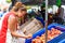 Woman on street fruit market in SPain