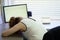 Woman in stress in front of computer