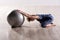 Woman stretching shoulders with fitness ball