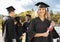 Woman, student and portrait smile for graduation, ceremony or achievement in higher education. Happy female academic