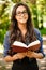 Woman-student reads textbook