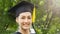 Woman student smiles and feel happy in graduation gowns and cap