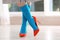 Woman in stylish socks and shoes indoors