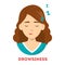 Woman suffer from drowsiness. Tired person sleep
