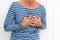 Woman suffering severe chest pains