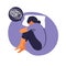 Woman suffers from insomnia stress. She lies in bed and thinks. Concept illustration of depression, insomnia, frustration,
