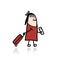 Woman with suitcase and ticket, cartoon