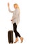 Woman with suitcase travelling isolated over white background