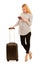 Woman with suitcase travelling isolated over white background