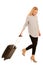 Woman with suitcase travelling isolated over white background