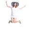 Woman in sun hat summer smiling happiness jumping looking