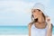 Woman With Sunhat At Beach