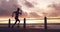 Woman, sunset and silhouette with running at beach for fitness, speed and action with training for marathon. Athlete