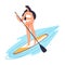 Woman on sup board, summertime vacation resting