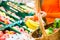 Woman in supermarket shopping groceries