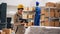 Woman supervisor scanning products in boxes for inventory