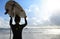 Woman surfer with surfboard ready to surf