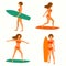 Woman surfer, surfing sport,